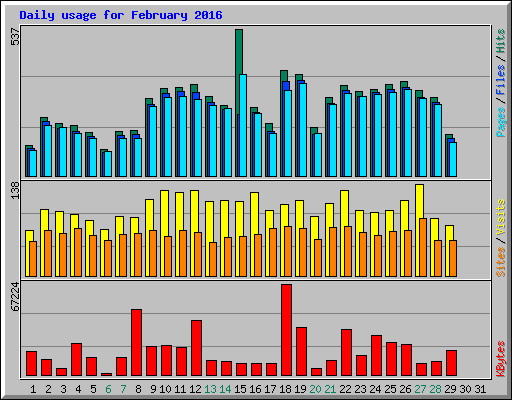 Daily usage for February 2016